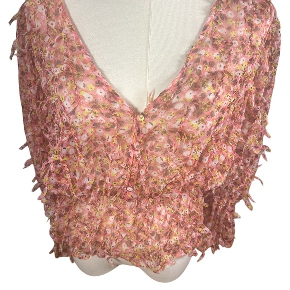 Zara floral chiffon blouse pink daisy print boho romantic top S - Picture 3 of 7